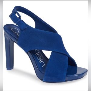 Calvin Klein Myra Cross Strap Sandal - Royal Blue Suede